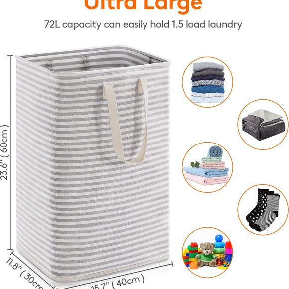 Brand New Laundry Hamper, Large Storage Bin & Waterproof Basket White Canvas 72L - Picture 2 of 8